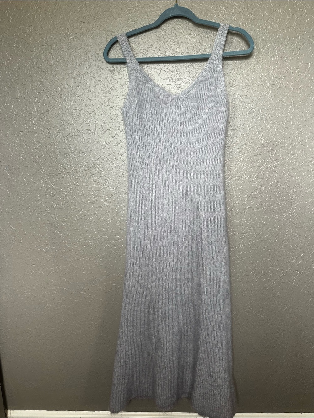 Zara Gray Blue Sleeveless Alpaca Wool Blend V-Neck Maxi Dress